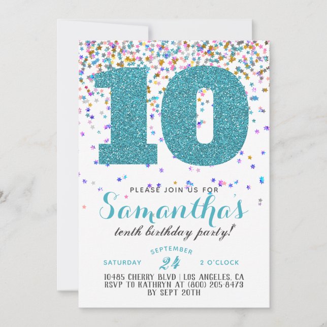 10th Birthday Confetti Invitation (Front)