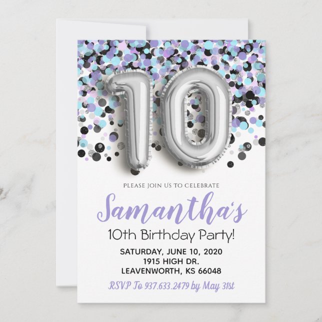 10th Birthday Confetti Invitation (Front)