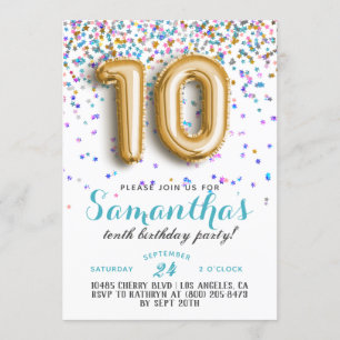 10th Birthday Confetti Invitation