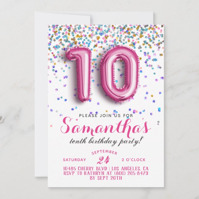 10th Birthday Confetti Invitation (Front)