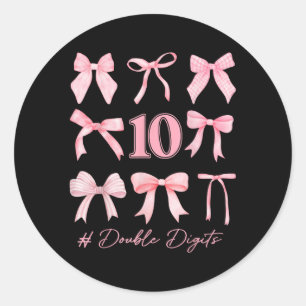 10th Birthday Coquette Bow Double Digits Birthday Classic Round Sticker