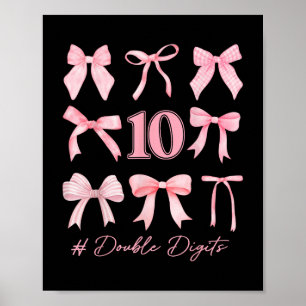 10th Birthday Coquette Bow Double Digits Birthday Poster