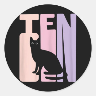 10th Birthday Cute Cat Fan 10 Years Old For Girl Classic Round Sticker