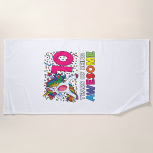 10th Birthday Dabbing Unicorn Party Gift 10 Years Beach Towel