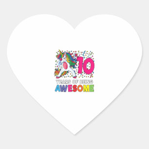 10th Birthday Dabbing Unicorn Party Gift 10 Years Heart Sticker