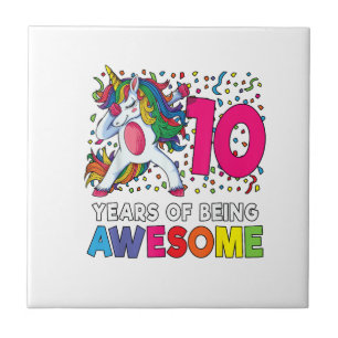 10th Birthday Dabbing Unicorn Party Gift 10 Years Tile