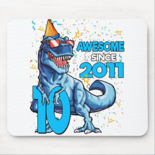 10th Birthday Dinosaur 10 Year Old Boy Kids Mouse Mat