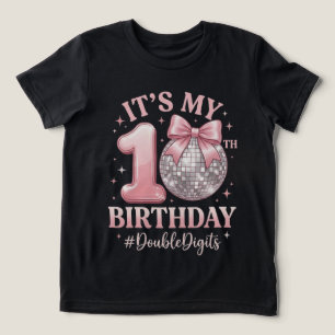 10th Birthday Disco Ball Pink Bow Double Digits Tri-Blend Shirt