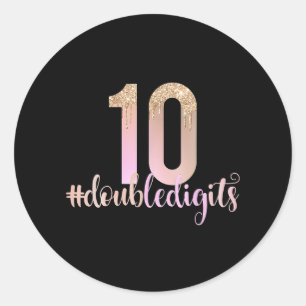 10th Birthday Double Digits Girls Peach Ombre Classic Round Sticker