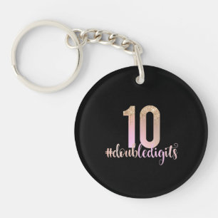 10th Birthday Double Digits Girls Peach Ombre Key Ring