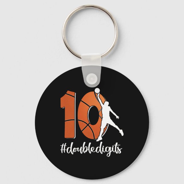 10th Birthday Double Digits Ten Basketball For Boy Key Ring (Front)