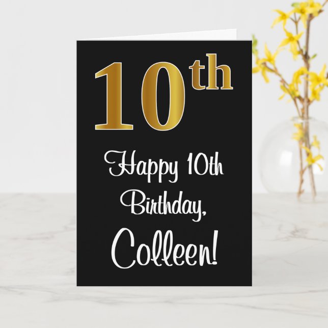 10th Birthday ~ Elegant Luxurious Faux Gold Look # Card (Yellow Flower)