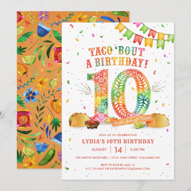 10th Birthday Fiesta Invitation (Front/Back)