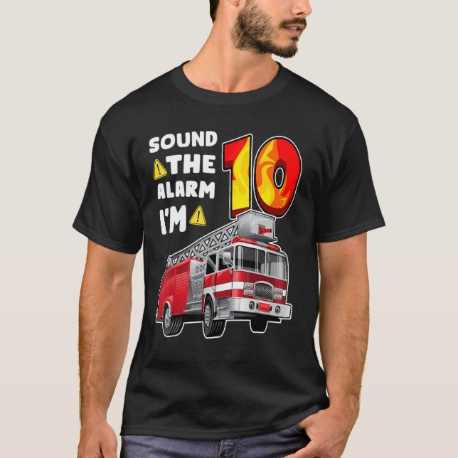 10th Birthday Fire Truck Boy Kids Firefighter 10 Y T-Shirt (Front)