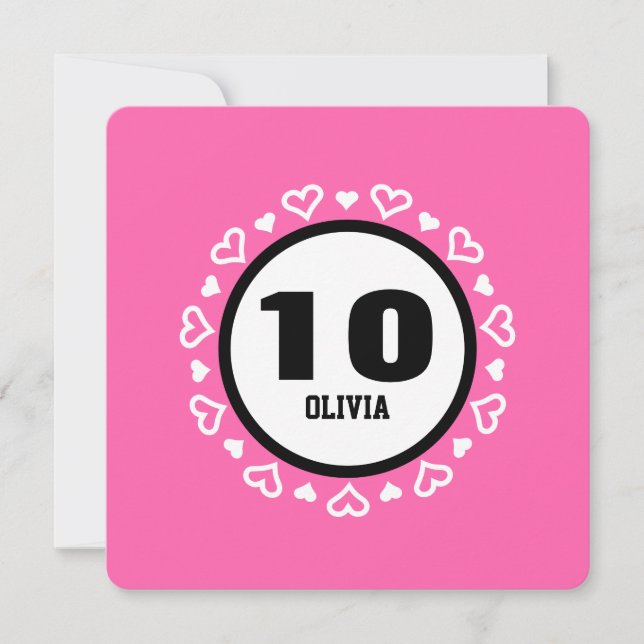 10th Birthday for Her HEARTS Frame PINK P29C Invitation (Front)