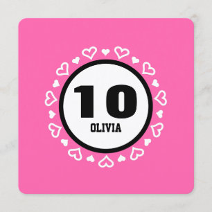10th Birthday for Her HEARTS Frame PINK P29C Invitation