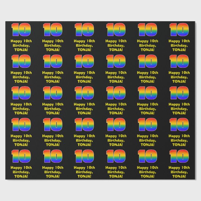 10th Birthday: Fun, Colourful Rainbow Inspired # 1 Wrapping Paper (Flat)