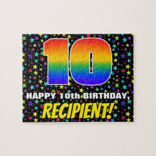10th Birthday — Fun, Colourful Star Field Pattern Jigsaw Puzzle
