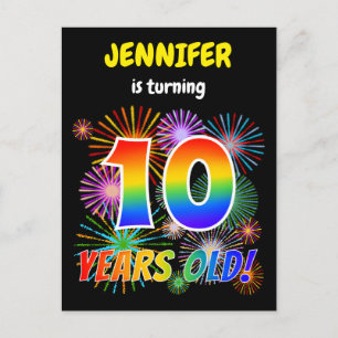 10th Birthday - Fun Fireworks, Rainbow Look "10" Postcard