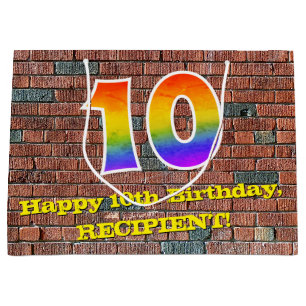10th Birthday: Fun, Graffiti-Inspired Rainbow # 10 Large Gift Bag