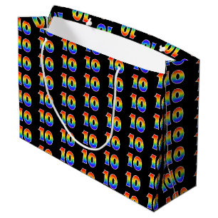 10th Birthday: Fun Rainbow Event Number 10 Pattern Large Gift Bag