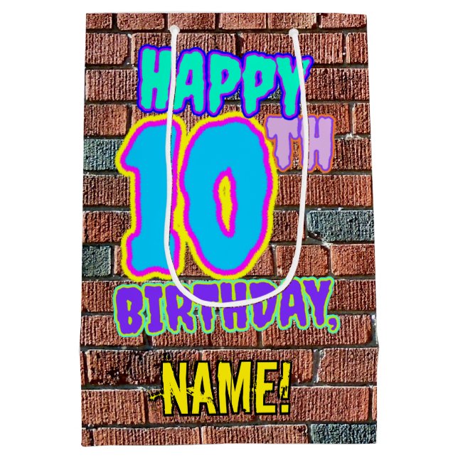 10th Birthday: Fun, Urban Graffiti Inspired Look Medium Gift Bag (Back)