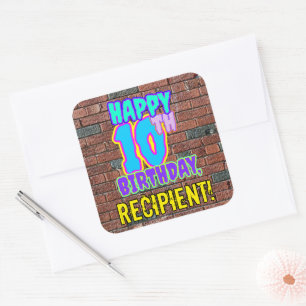10th Birthday – Fun, Urban Graffiti Inspired Look Square Sticker