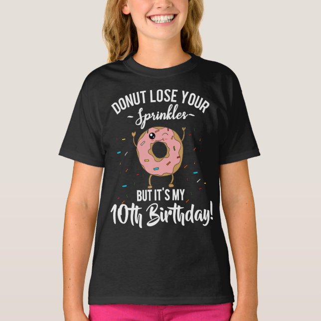 10th Birthday Funny Doughnut Tenth Bday Party T-Shirt (Front)