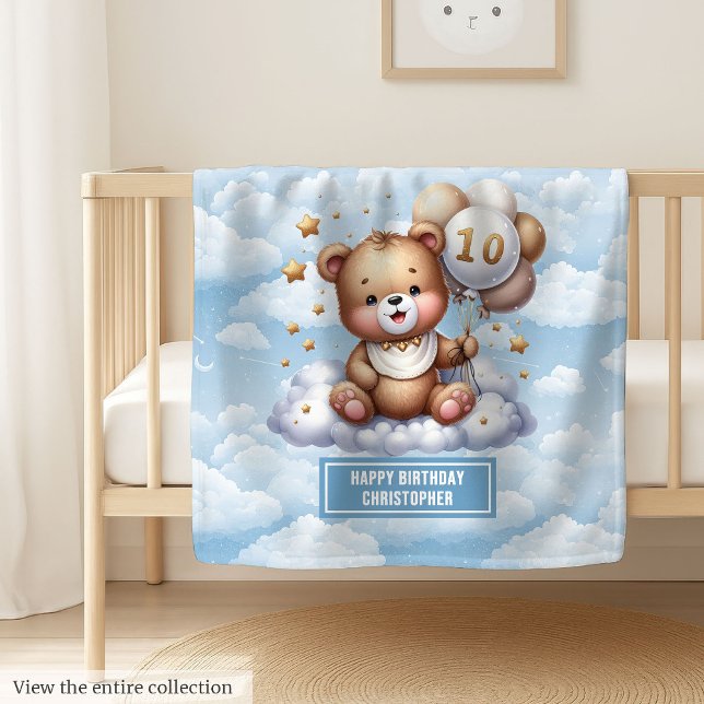 10th birthday gift blanket with custom teddy name (10th birthday gift blanket with custom teddy name)
