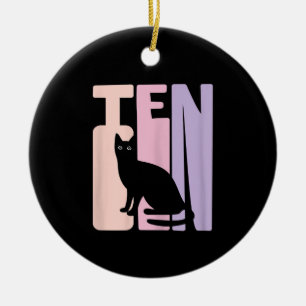 10th Birthday Gift Cute Cat Fan 10 Years old Ceramic Tree Decoration