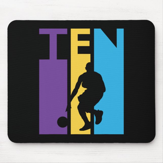 10th Birthday Gift Ten Colourful Basketball 10 Yea Mouse Mat (Front)