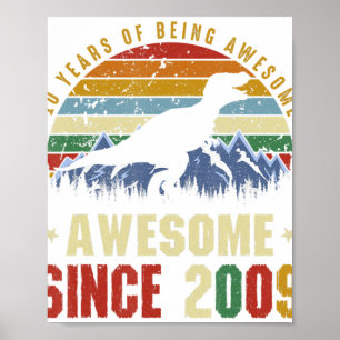 10th Birthday Gifts 10 Years Old Awesome 2009 Dino Poster