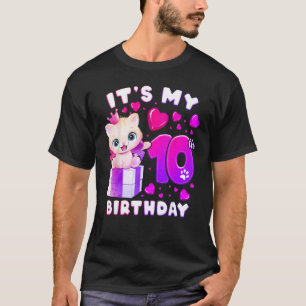 10th Birthday, Girl 10 Year, Cat, Number 10 T-Shirt