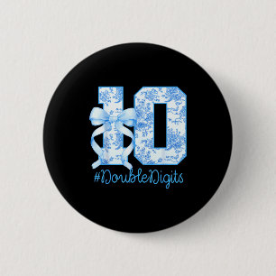 10th Birthday Girl Blue Coquette Bow 10 Year Old  6 Cm Round Badge