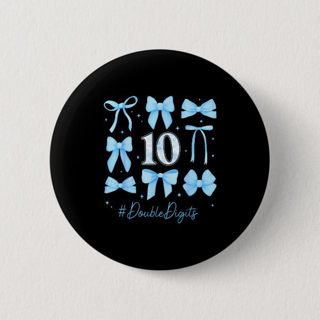 10th Birthday Girl Blue Coquette Bow 10 Year Old A 6 Cm Round Badge (Front)