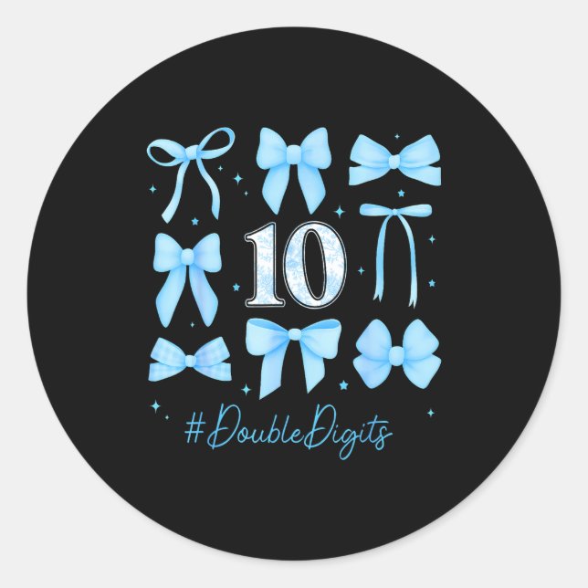 10th Birthday Girl Blue Coquette Bow 10 Year Old A Classic Round Sticker (Front)