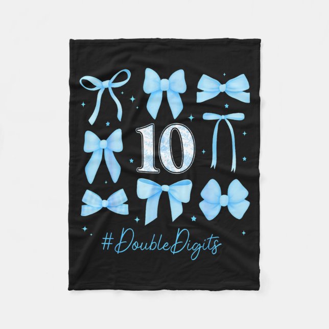 10th Birthday Girl Blue Coquette Bow 10 Year Old A Fleece Blanket (Front)