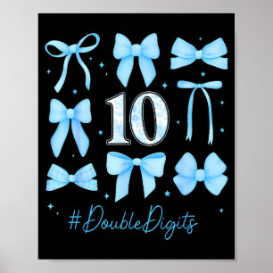 10th Birthday Girl Blue Coquette Bow 10 Year Old A Poster