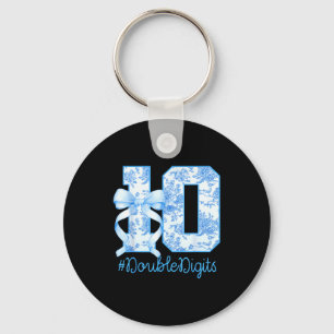 10th Birthday Girl Blue Coquette Bow 10 Year Old Key Ring