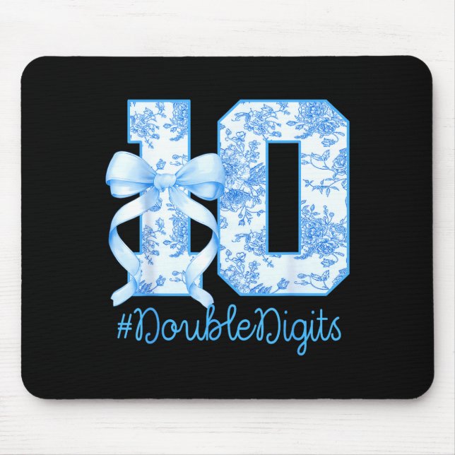 10th Birthday Girl Blue Coquette Bow 10 Year Old  Mouse Mat (Front)