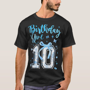 10th Birthday Girl Blue Toile Coquette Bow 10 Year T-Shirt
