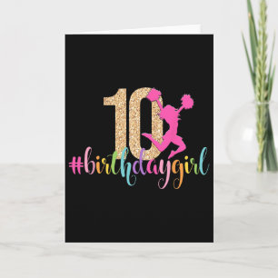10th Birthday Girl Cheerleader Rainbow Cheerleadin Card