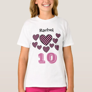 10th Birthday Girl Chequered Hearts Big Number T-Shirt