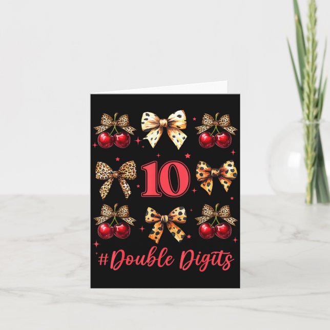 10th Birthday Girl Cherry Leopard Coquette Bow 10  Card (Front)