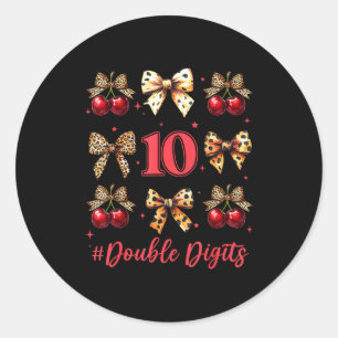 10th Birthday Girl Cherry Leopard Coquette Bow 10 Classic Round Sticker