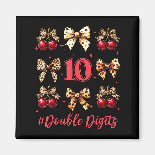 10th Birthday Girl Cherry Leopard Coquette Bow 10  Magnet (Front)