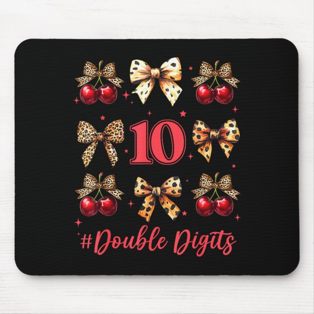 10th Birthday Girl Cherry Leopard Coquette Bow 10  Mouse Mat (Front)
