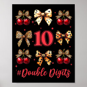 10th Birthday Girl Cherry Leopard Coquette Bow 10  Poster