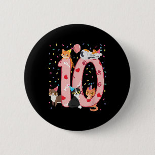 10th Birthday Girl Cute Cat Outfit 10 Years Old Bd 6 Cm Round Badge