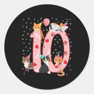 10th Birthday Girl Cute Cat Outfit 10 Years Old Bd Classic Round Sticker